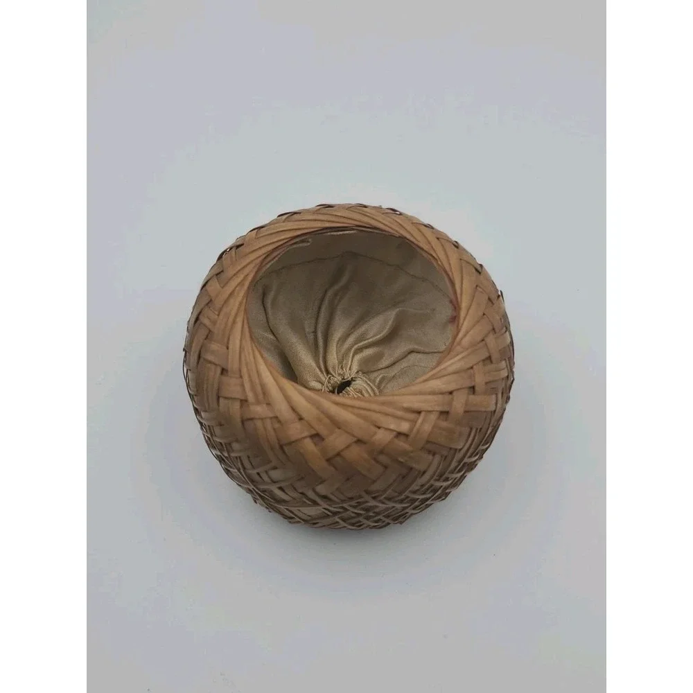 Handwoven Mini Basket Bowl Wicker Reed Rustic Primitive Cottage Decor Lined
